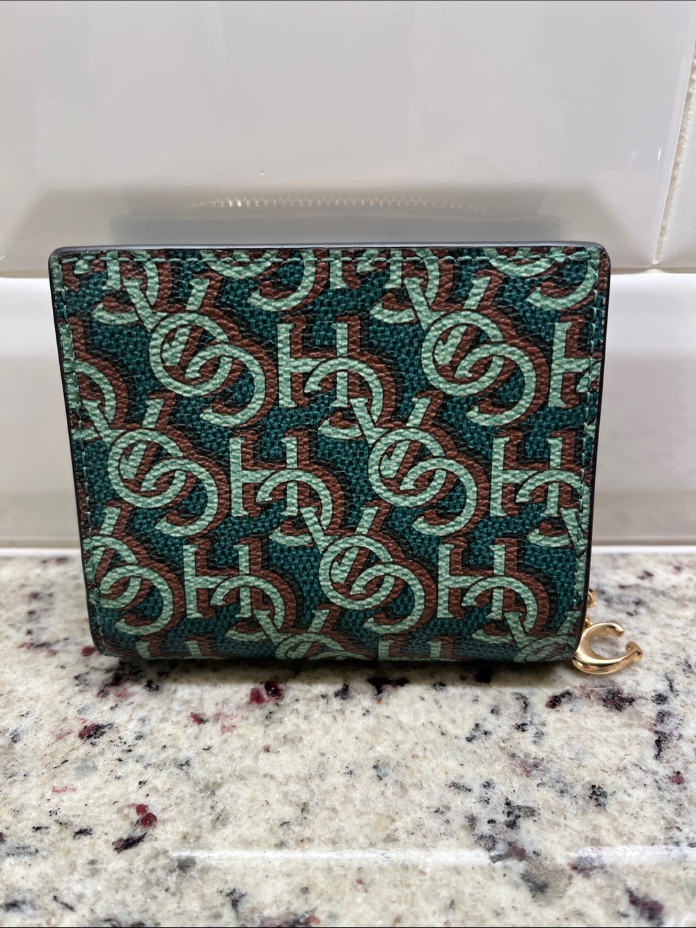 Coach Monogram Green Bi-fold Wallet EUC